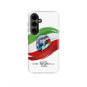 Kimi Antonelli 2025 Helmet Phone Case – Italian Flag Mercedes F1 Rookie Tribute – by DIZZYCASE from the Sports Car Racing Helmets store collection.