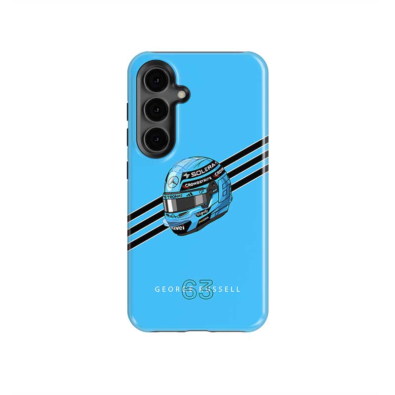 George Russell 2025 Helmet Phone Case – Light Blue Mercedes Tribute – Official F1 Design by DIZZYCASE from the Sports Car Racing Helmets store collection.