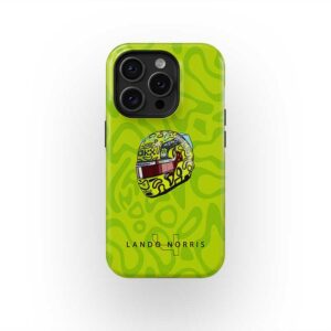 Lando Norris 2025 Helmet Phone Case – Neon Yellow McLaren F1 Design – Official Driver Gear by DIZZYCASE from the Sports Car Racing Helmets store collection.