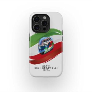 Kimi Antonelli 2025 Helmet Phone Case – Italian Flag Mercedes F1 Rookie Tribute – by DIZZYCASE from the Sports Car Racing Helmets store collection.