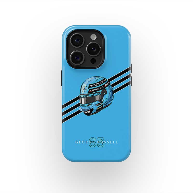 George Russell 2025 Helmet Phone Case – Light Blue Mercedes Tribute – Official F1 Design by DIZZYCASE from the Sports Car Racing Helmets store collection.