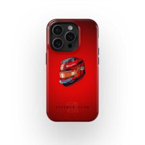Esteban Ocon 2025 Helmet Phone Case – Red Haas F1 Driver Edition – Motorsport Gear by DIZZYCASE from the Sports Car Racing Helmets store collection.