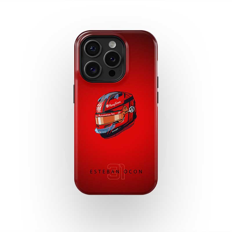 Esteban Ocon 2025 Helmet Phone Case – Red Haas F1 Driver Edition – Motorsport Gear by DIZZYCASE BMW