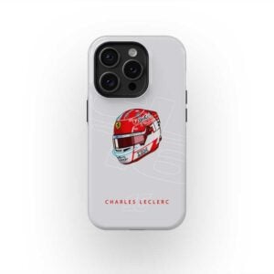 Charles Leclerc 2025 Helmet Phone Case – Classic Red Ferrari Race Tribute – F1 Merch by DIZZYCASE from the Sports Car Racing Helmets store collection.