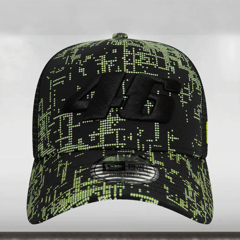 2024 Valentino Rossi VR46 Glitch Trucker Cap from the MotoGP Memorabilia store collection.