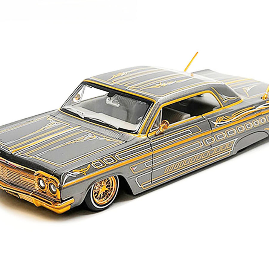 1964 Chevrolet Impala SS Lowrider Gray Metallic with Gold Graphics "Lowriders" "Maisto Design" Series 1/26 Diecast Model Car by Maisto Automotive