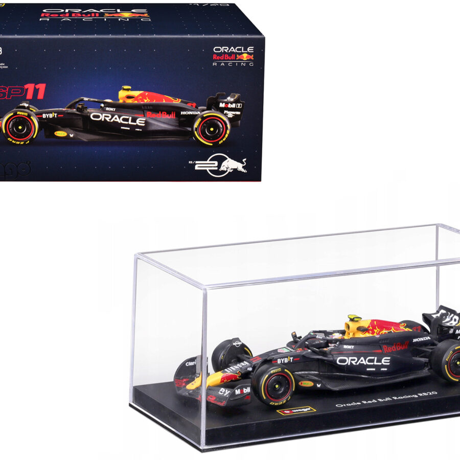 Red Bull Racing RB20 #11 Sergio Perez "Oracle" Formula One F1 World Championship (2024) with Driver Figure and Display Case "Race" Series 1/43 Diecast Model Car by Bburago from the Formula 1 Memorabilia store collection.