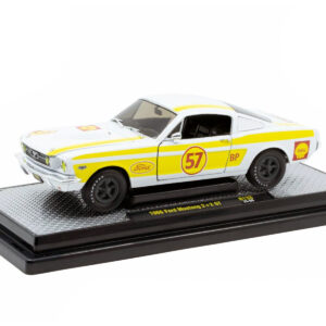 1966 Ford Mustang 2+2 GT #57 "Shell Oil" White with Yellow Stripes Limited Edition to 5650 pieces Worldwide 1/24 Diecast Model Car by M2 Machines from the Ford store collection.