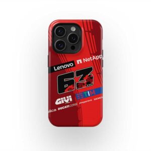 Francesco Bagnaia MotoGP Ducati Phone Case – #63 Racing Livery Tribute from the Sports Car Racing Clothing store collection.