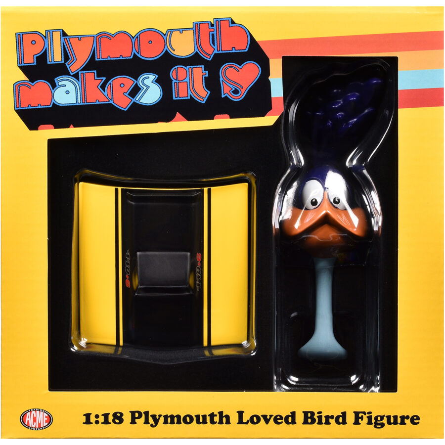 Plymouth Loved Bird Figure with Lemon Twist Hood Stand 1/18 Model by ACME Automotive