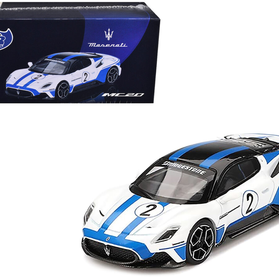 Maserati MC20 #2 White with Blue Stripes and Black Top "Maserati Performance Experience" 1/64 Diecast Model Car by BBR from the Maserati store collection.