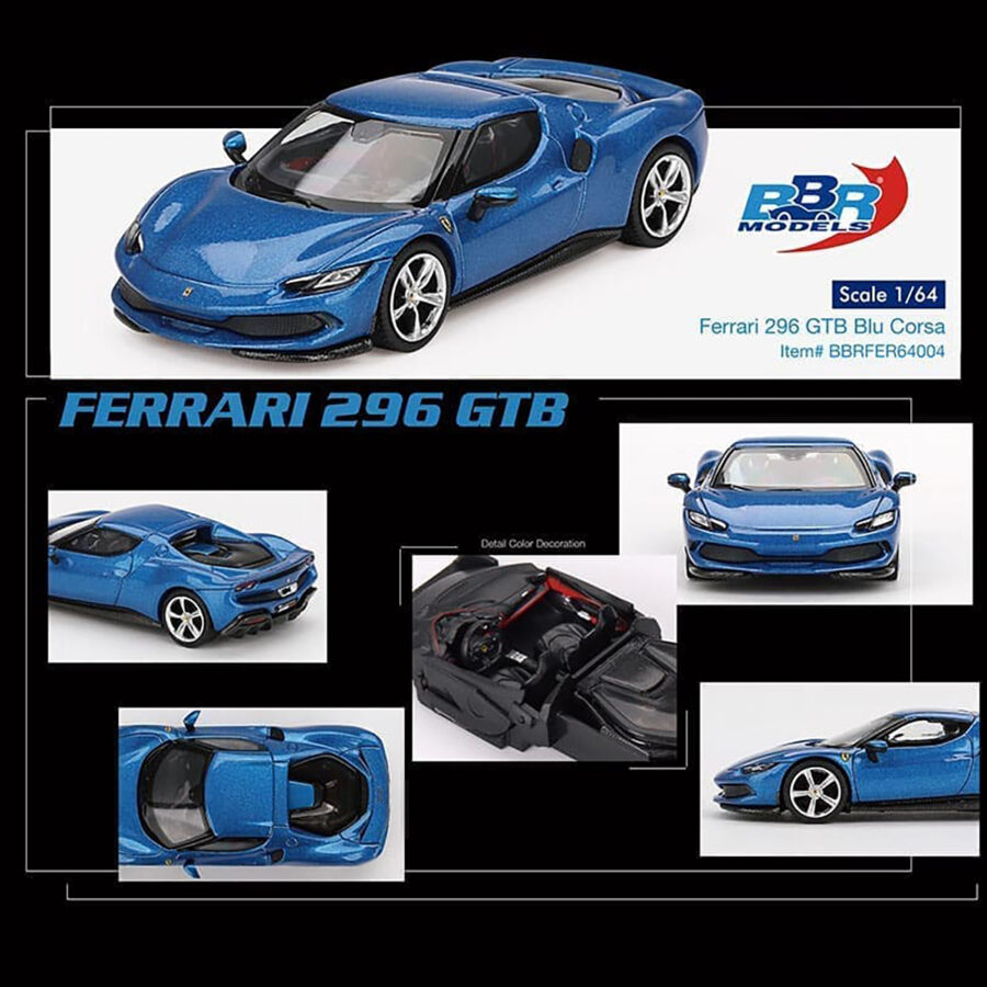 Ferrari 296 GTB Blue Corsa 1/64 Diecast Model Car by BBR Automotive