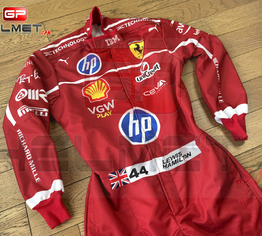 Lewis Hamilton 2025 replica Racing Suit Ferrari F1 from the Ferrari F1 Memorabilia store collection.