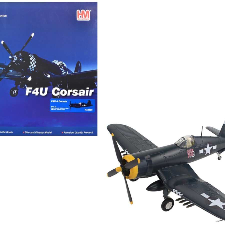 Vought F4U-4 Corsair Aircraft "White 13 Capt. Kenneth Walsh VMF-222 Okinawa" (1945) United States Marine Corps "Air Power Series" 1/48 Diecast Model by Hobby Master from the Sports Car Racing Caps store collection.