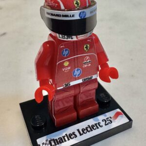 F1 Minifigure Charles Leclerc 2025 HP Ferrari formula 1 grand prix pilota driver minifigure from the Brawn GP store collection.