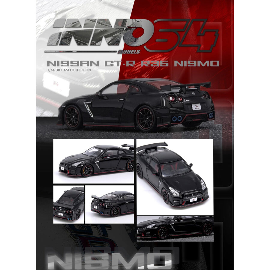 Nissan GT-R (R35) Nismo RHD (Right Hand Drive) Nismo Black with Carbon Hood and Top 1/64 Diecast Model Car by Inno Models Automotive
