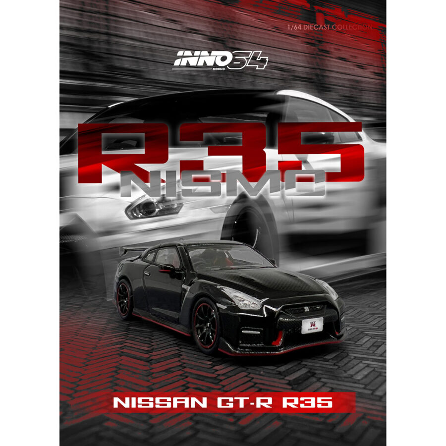 Nissan GT-R (R35) Nismo RHD (Right Hand Drive) Nismo Black with Carbon Hood and Top 1/64 Diecast Model Car by Inno Models Automotive