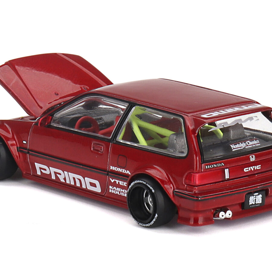 Honda Civic (EF) "Kaido Works V2" Red Metallic with Graphics (Designed by Jun Imai) "Kaido House" Special 1/64 Diecast Model Car by Mini GT Automotive