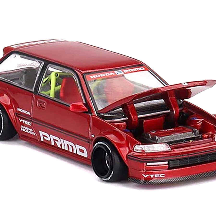 Honda Civic (EF) "Kaido Works V2" Red Metallic with Graphics (Designed by Jun Imai) "Kaido House" Special 1/64 Diecast Model Car by Mini GT Automotive
