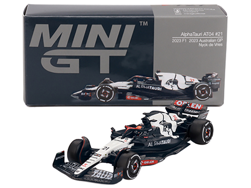 AlphaTauri AT04 #21 Nyck de Vries Formula One F1 "Australian GP" (2023) Limited Edition 1/64 Diecast Model Car by Mini GT Australian GP - Albert Park Track Art
