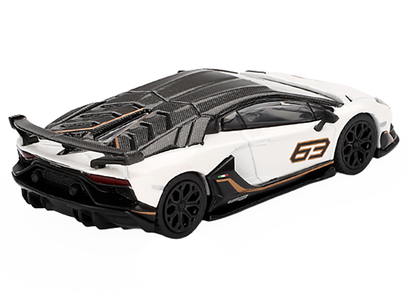 Lamborghini Aventador SVJ 63 Bianco Asopo White with Carbon Top Limited Edition 1/64 Diecast Model Car by Mini GT Automotive