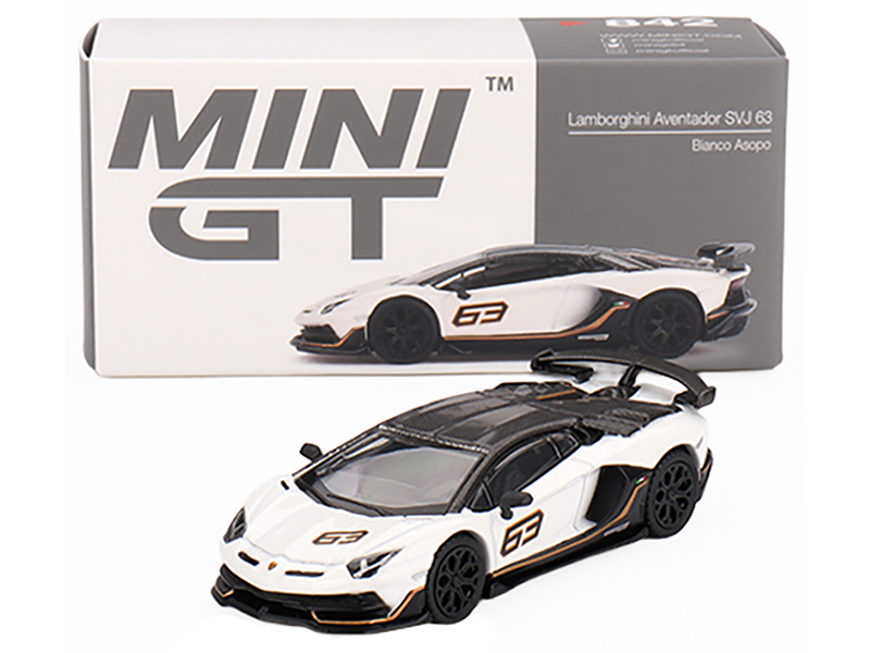 Lamborghini Aventador SVJ 63 Bianco Asopo White with Carbon Top Limited Edition 1/64 Diecast Model Car by Mini GT Automotive