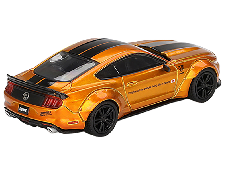 Ford Mustang "LB-Works" LB Gold Metallic with Black Stripes Limited Edition 1/64 Diecast Model Car by Mini GT Automotive