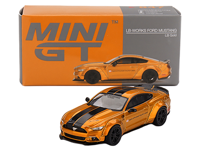 Ford Mustang "LB-Works" LB Gold Metallic with Black Stripes Limited Edition 1/64 Diecast Model Car by Mini GT Automotive