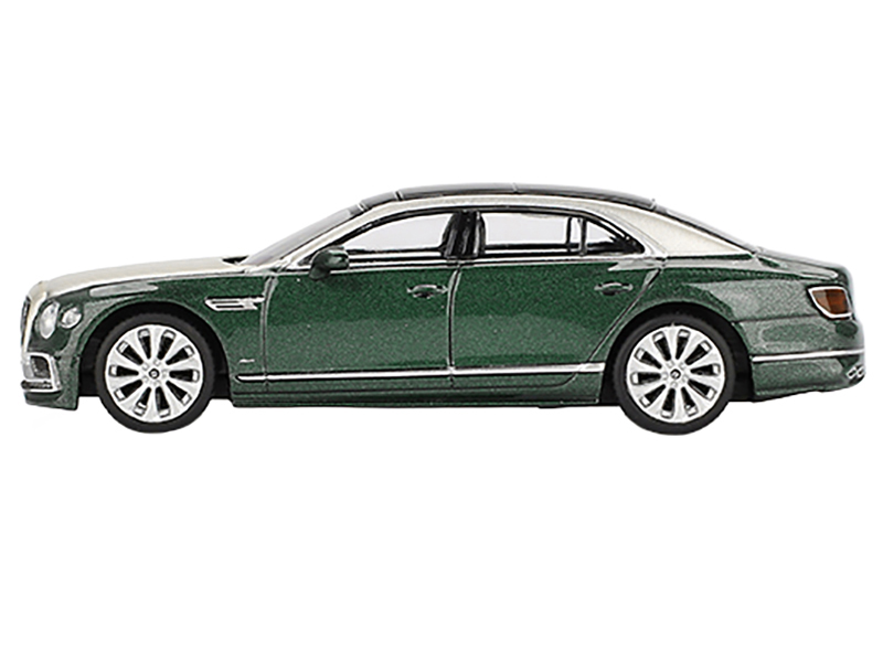 Bentley Flying Spur White Sand and Verdant Green Metallic with Black Top Limited Edition 1/64 Diecast Model Car by Mini GT Automotive