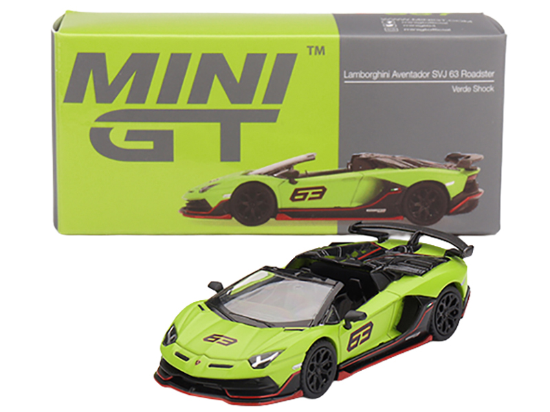 Lamborghini Aventador SVJ 63 Roadster Verde Shock Green Limited Edition 1/64 Diecast Model Car by Mini GT Automotive