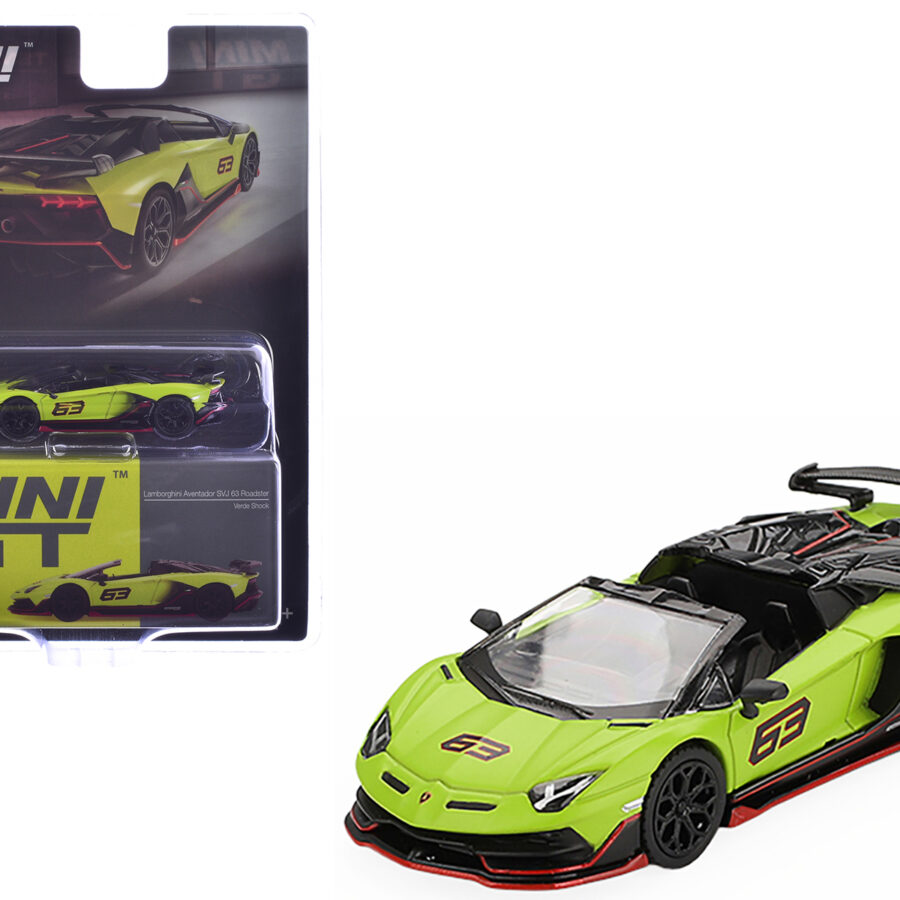 Lamborghini Aventador SVJ 63 Roadster Verde Shock Green Limited Edition 1/64 Diecast Model Car by Mini GT Automotive