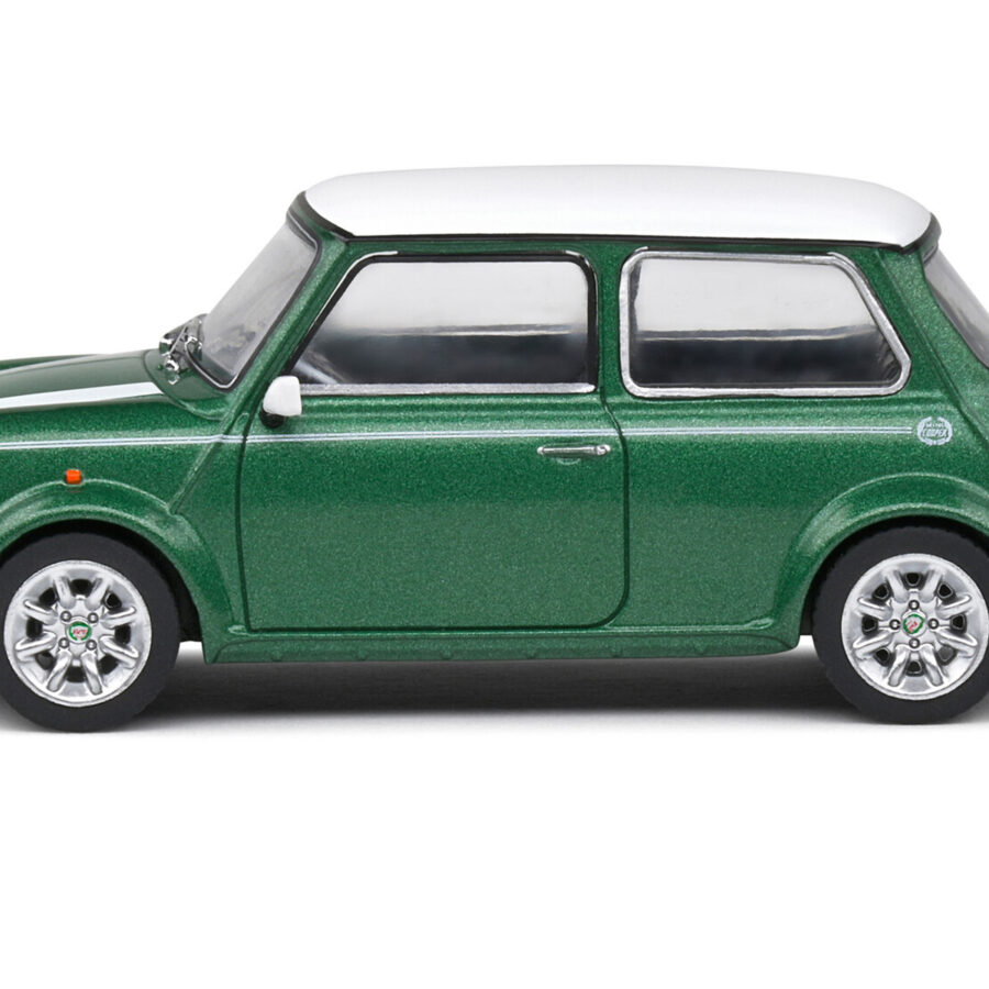 1994 Mini Cooper Sport British Racing Green with White Top and Stripes 1/43 Diecast Model Car by Solido Automotive