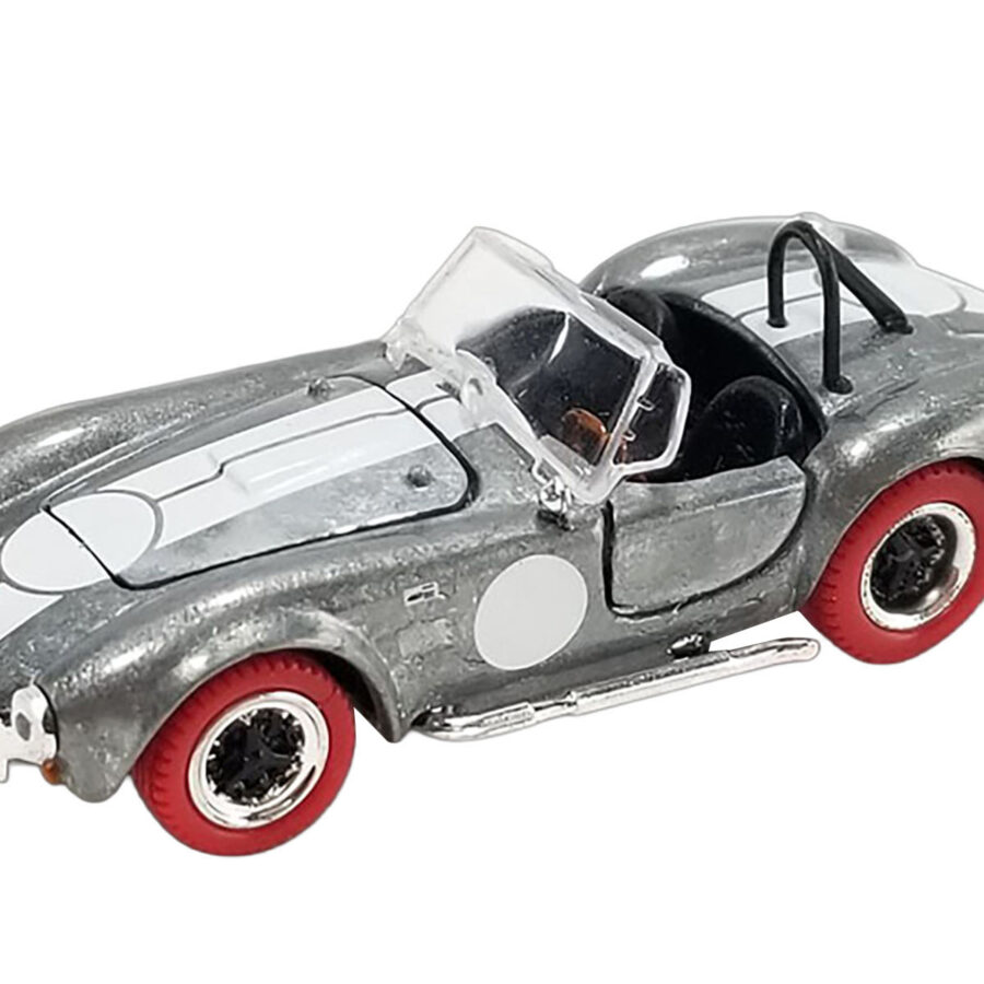 Shelby Cobra 427 S/C Raw Metal with White Stripes and Red Tires "Shelby Collectibles" Series 1/64 Diecast Model Car by ACME Automotive