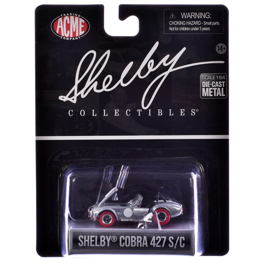 Shelby Cobra 427 S/C Raw Metal with White Stripes and Red Tires "Shelby Collectibles" Series 1/64 Diecast Model Car by ACME Automotive