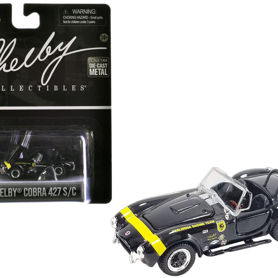 Shelby Cobra 427 S/C "Terlingua Racing Team" Black with Yellow Stripe "Shelby Collectibles" Series 1/64 Diecast Model Car by ACME Automotive