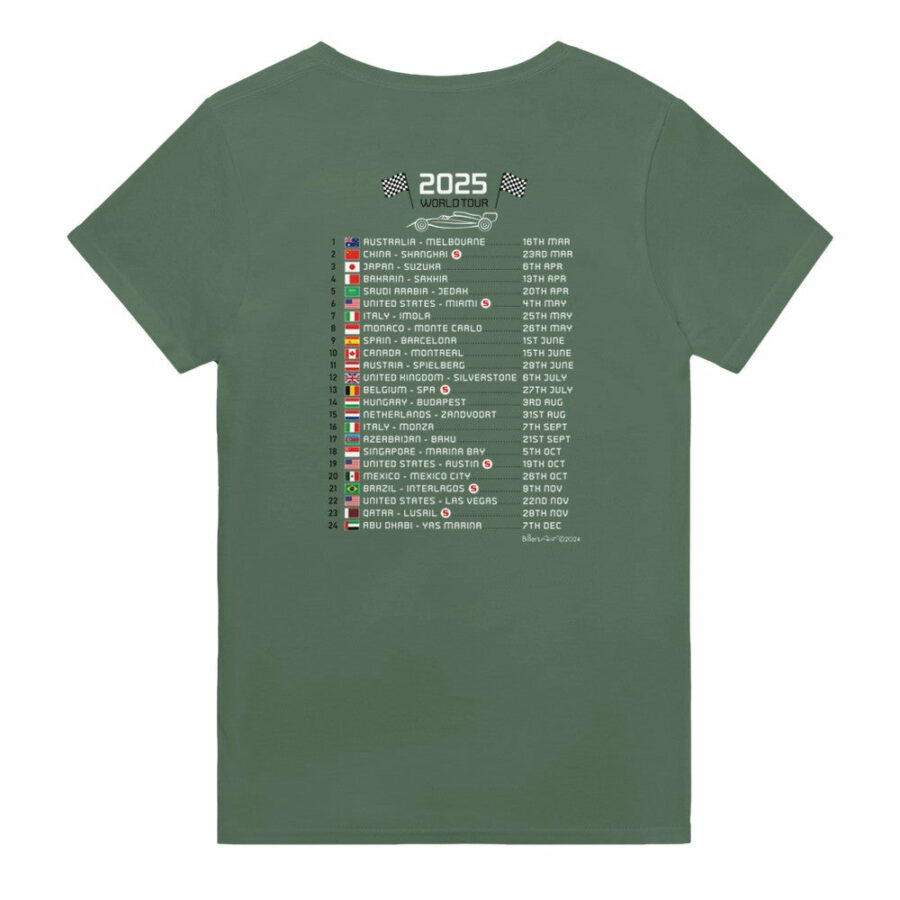 Fernando Alonso 2025 Race Calendar Formula 1 F1 T-Shirt Aston Martin F1 Team