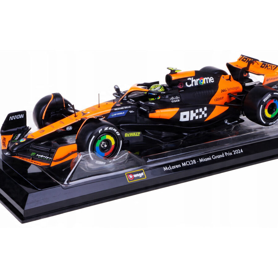 McLaren MCL38 #4 Lando Norris "OKX" Winner Formula One F1 "Miami GP" (2024) with Display Case 1/24 Diecast Model Car by Bburago Automotive