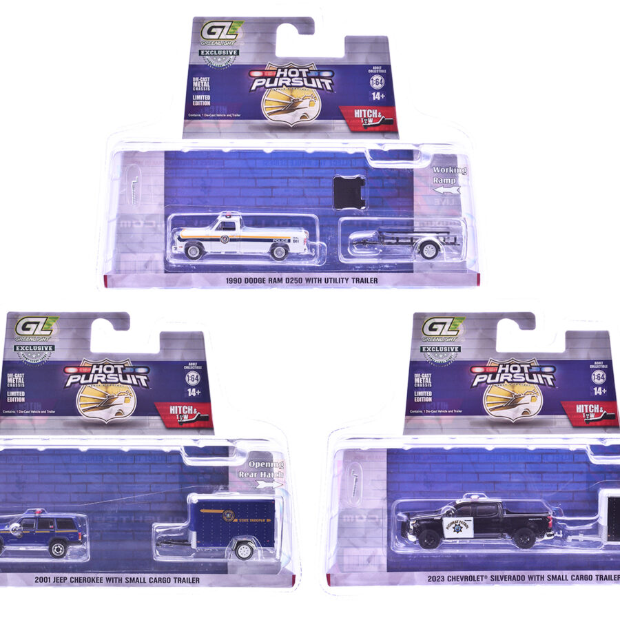 "Hot Pursuit Hitch & Tow" Series 1 Set of 3 pieces 1/64 Diecast Model Cars by Greenlight Automotive