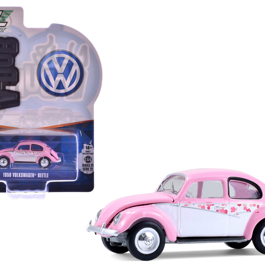 1950 Volkswagen Beetle "Botanical Beetle" Pink and White with Graphics "Club Vee-Dub" Series 21 1/64 Diecast Model Car by Greenlight from the Volkswagen store collection.