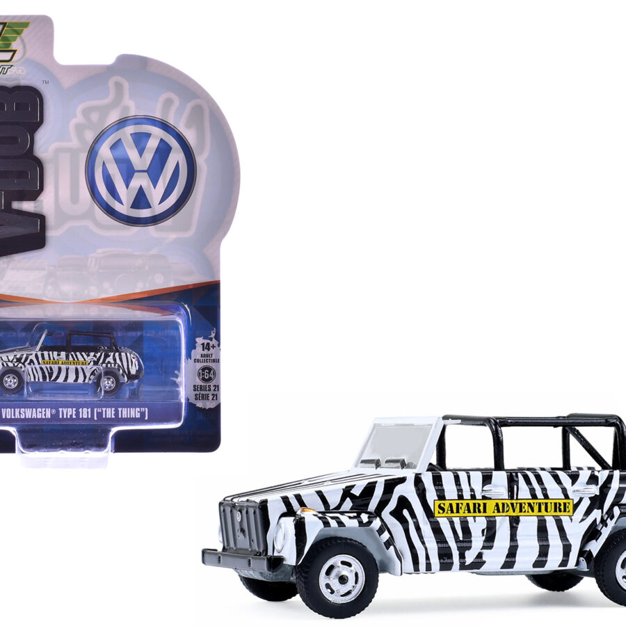 1974 Volkswagen Thing (Type 181) "Safari Adventure" Black and White Zebra Stripes "Club Vee-Dub" Series 21 1/64 Diecast Model Car by Greenlight from the Volkswagen store collection.