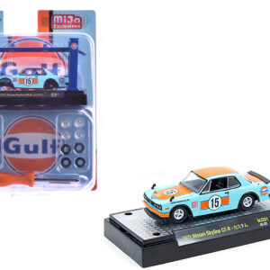 1971 Nissan Skyline GT-R RHD (Right Hand Drive) #15 "Gulf Oil" Light Blue and Orange "Auto-Lifts" Series Limited Edition to 3300 pieces Worldwide 1/64 Diecast Model Car by M2 Machines Sports Car Racing Gifts by Diecast Mania