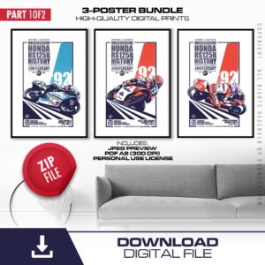 Honda RS125R 3-Poster Set | 1992 Anniversary Digital Prints Part 1 from the Vintage Racing store collection.