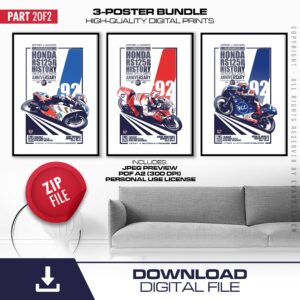 Honda RS125R 3-Poster Set | 1992 Anniversary Digital Prints Part 2 from the Vintage Racing store collection.