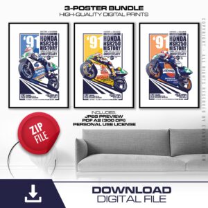Honda NSR250 3-Poster Bundle | 1991 Anniversary Digital Prints | A2 PDF by Evan DeCiren Store