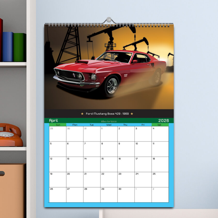 US Muscle Car 12 Month 2026 Calendar on Artistic Backgrounds from the Azerbaijan GP - Baku Track Art store collection.