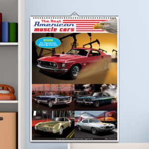 US Muscle Car 12 Month 2026 Calendar on Artistic Backgrounds from the Chinese GP - Shanghai Track Art store collection.