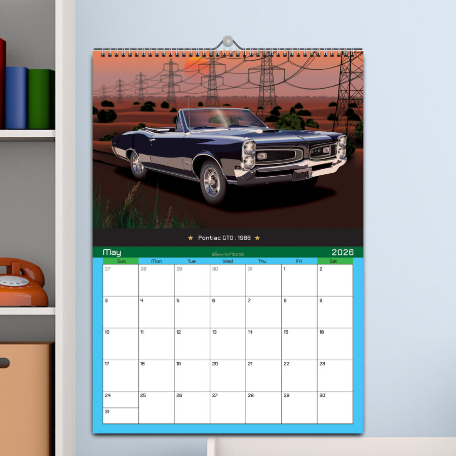 US Muscle Car 12 Month 2026 Calendar on Artistic Backgrounds Abu Dhabi GP - Yas Marina Track Art