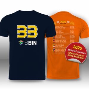 Brad Binder 2025 MotoGP Race Calendar T-Shirt from the Sports Car Racing Gifts store collection.