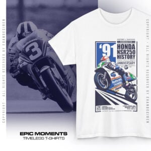 Luca Cadalora 1991 T-Shirt | Honda NSR250 Rothmans Racing Tee | MotoGP Legend Vintage Motorcycle Shirt from the Official Motorsport Merchandise store collection.