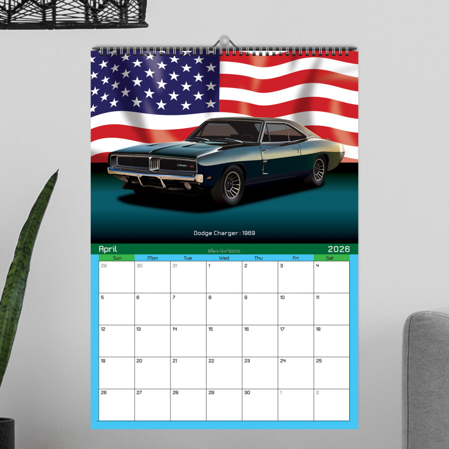 Classic Car 12 Month 2026 Calendar on Country Flag Backgrounds Abu Dhabi GP - Yas Marina Track Art
